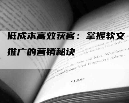 低成本高效获客：掌握软文推广的营销秘诀